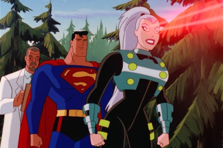 Superman with woman with laser eyes