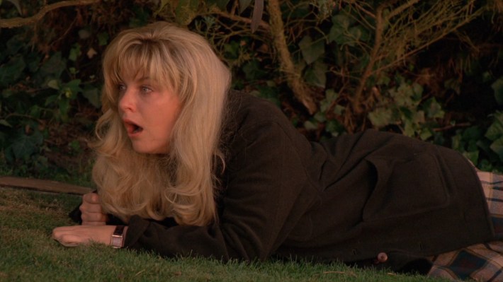 Woman crawling on ground