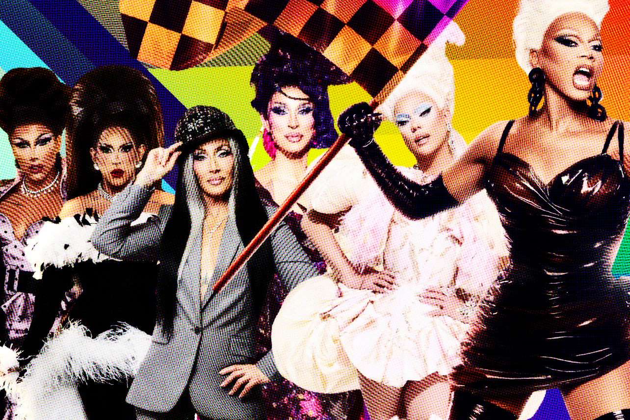 Collage of RuPaul and international hosts of Drag Races
