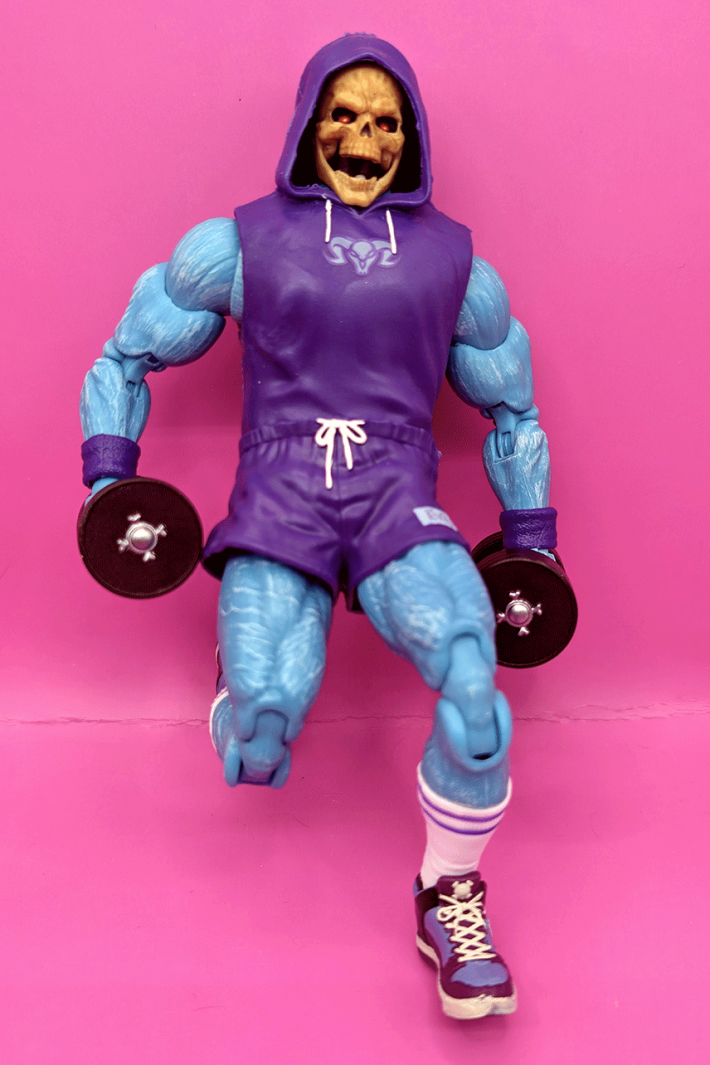 Gym Bro Skeletor lunging with weights