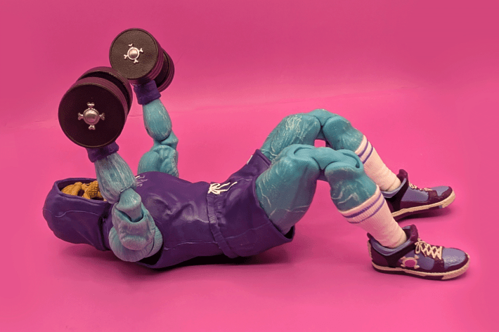 Gym Bro Skeletor lifting weights