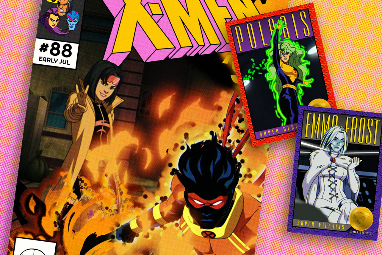 X-Men 97 comic with Polaris and Emma Frost trading cards