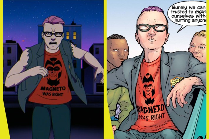 Quentin Quire in Magneto shirt