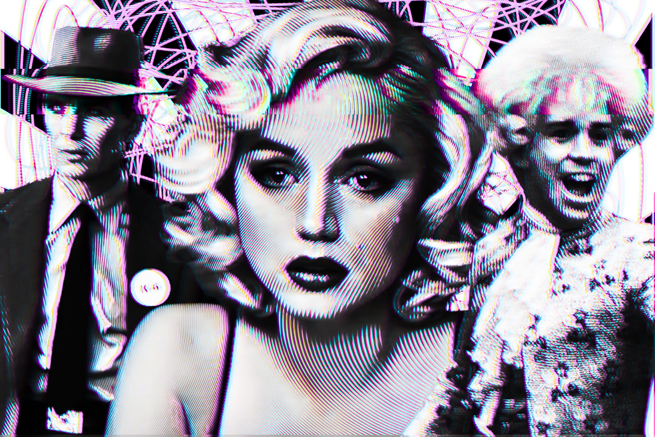 Biopic collage, Oppenheimer, Marilyn, Amadeus